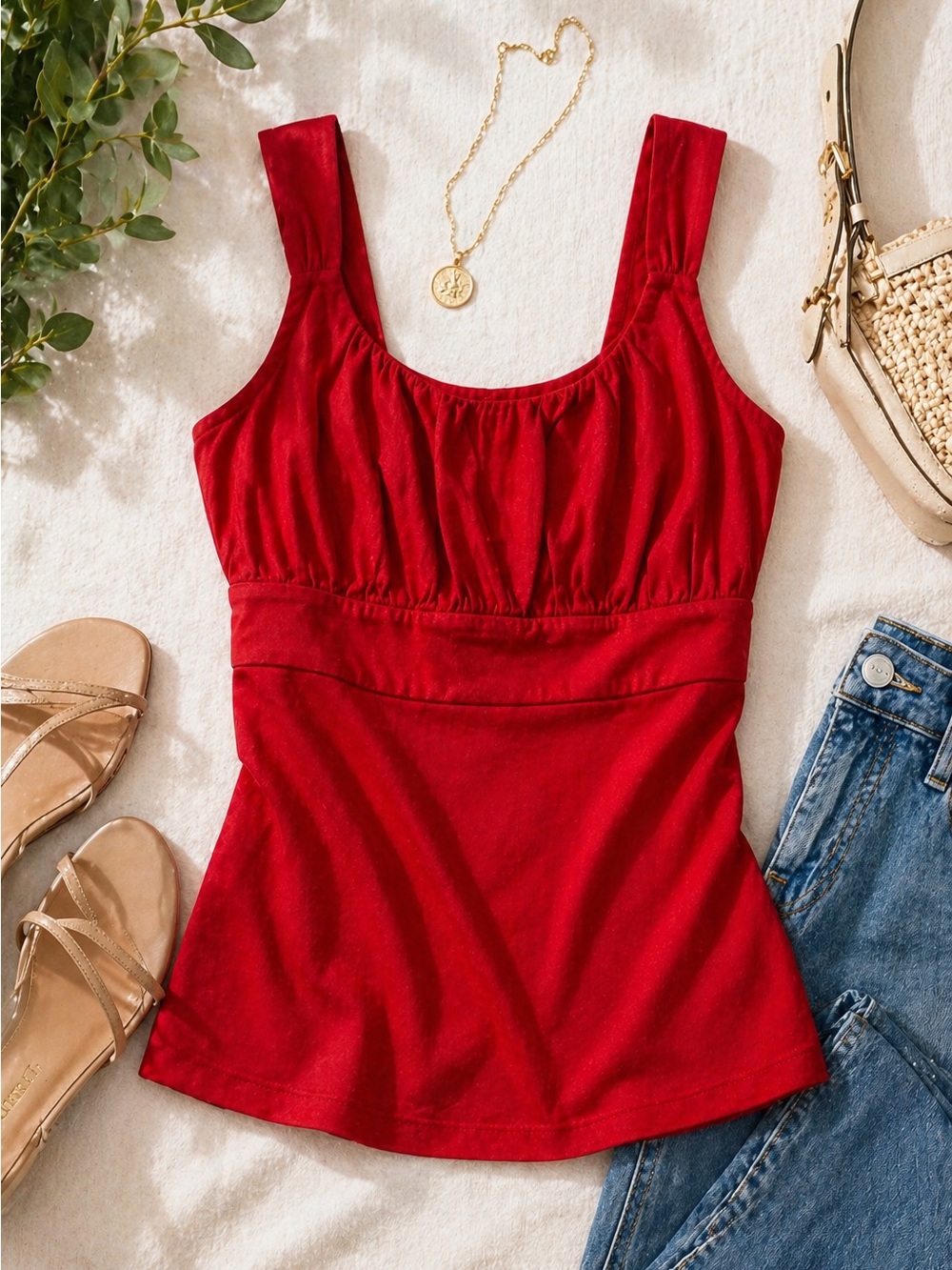 Burnt Orange Ann Taylor Sleeveless Top XS Ruched Bust Stretch Blouse Fitted Tank